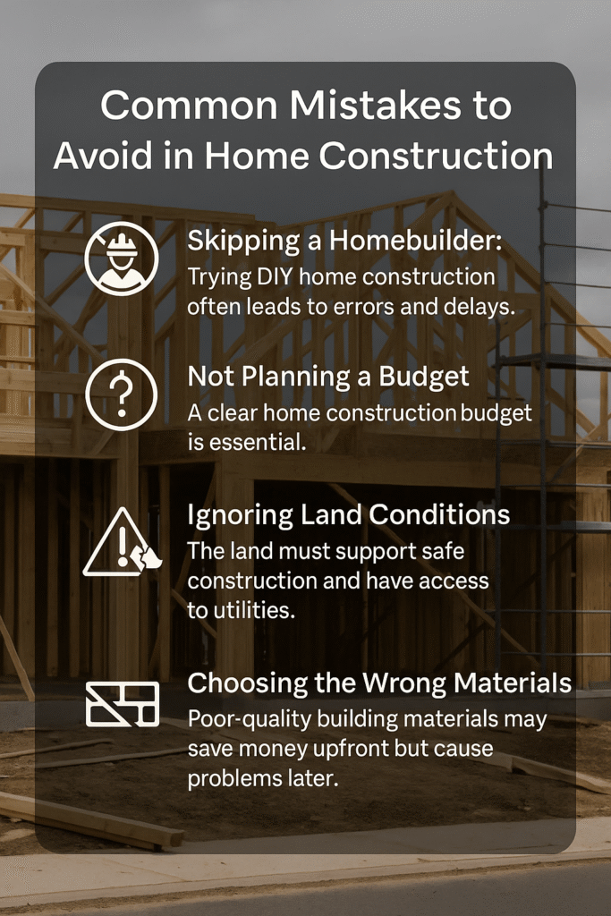 Skipping a Homebuilder, Not Planning a Budget, Ignoring the Land, Choosing the Wrong Materials, Not Communicating with Your Builder