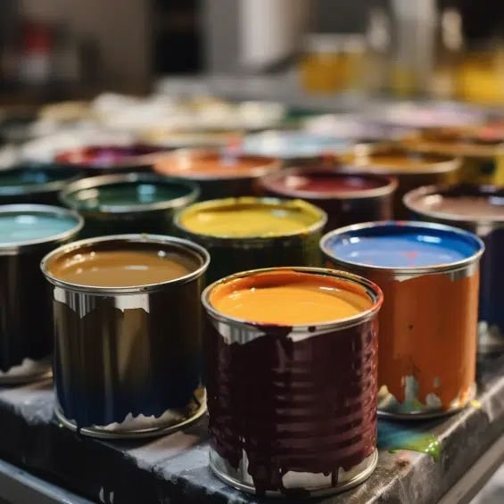 Acrylic, oil, and latex paint samples on garage walls and ceilings, showing texture and finish differences.