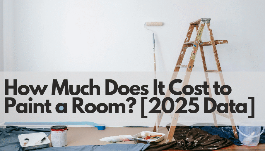 Professional painter applying fresh coat of paint to a bedroom wall with painting tools nearby.