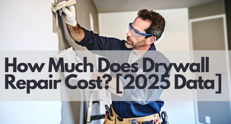 Person repairing drywall by applying joint compound with a putty knife.