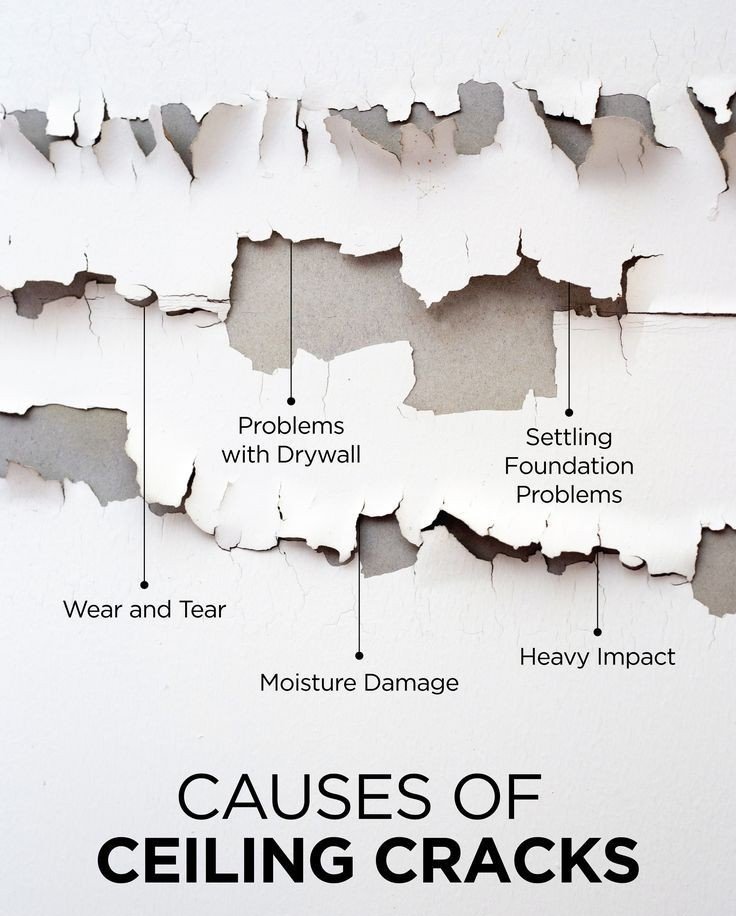 Common causes of drywall damage, including water leaks, impact holes, and foundation settling.
